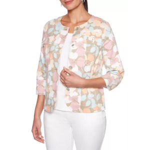 20W Plus Pink Floral Denim Button Front Cottage Cardigan Jacket New